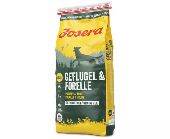 Сухой беззерновой корм Josera Geflügel & Forelle 15 кг для взрослых собак, Вес: 15 кг