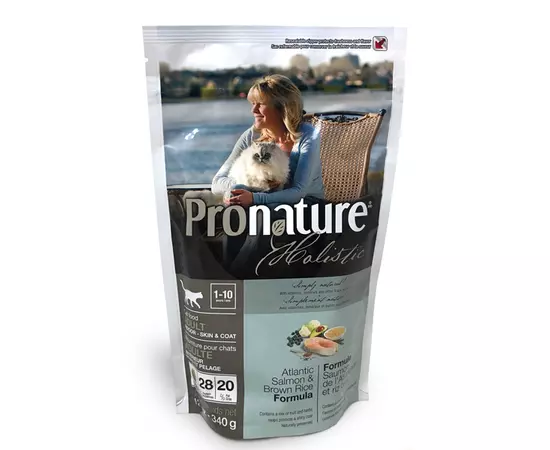 Сухой холистик корм Pronature Holistic Adult Atlantic Salmon&Brown Rice 0.34 кг с атлантическим лососем и коричневым рисом для котов, Вес: 340 г